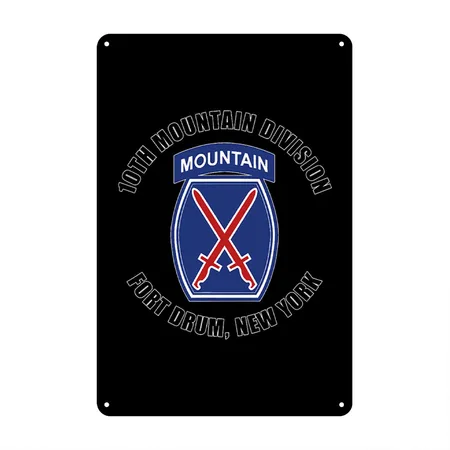 10th Mountain Division Fort Drum New York Emblem Black Metal Poster Wall Art Decor Sign