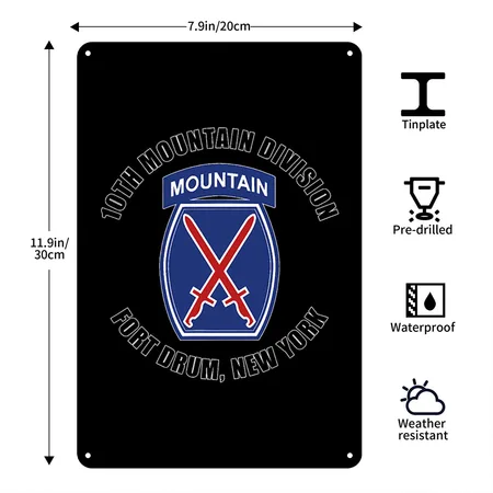 10th Mountain Division Fort Drum New York Emblem Black Metal Poster Wall Art Decor Sign