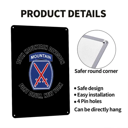 10th Mountain Division Fort Drum New York Emblem Black Metal Poster Wall Art Decor Sign