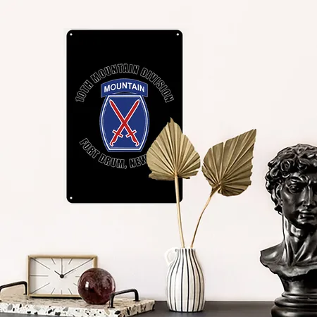 10th Mountain Division Fort Drum New York Emblem Black Metal Poster Wall Art Decor Sign