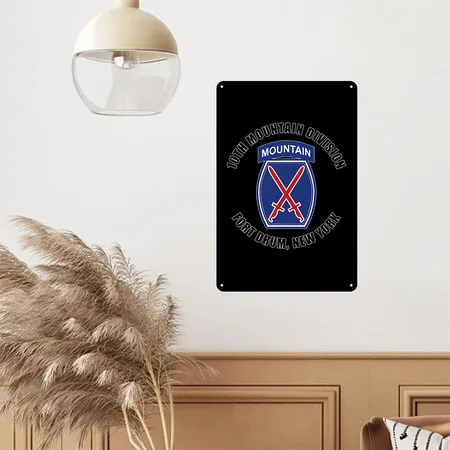 10th Mountain Division Fort Drum New York Emblem Black Metal Poster Wall Art Decor Sign