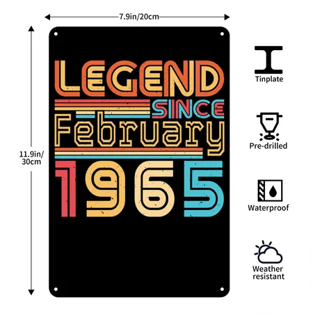 1965 February Legend Vintage Black Metal Poster Wall Art Decor Sign