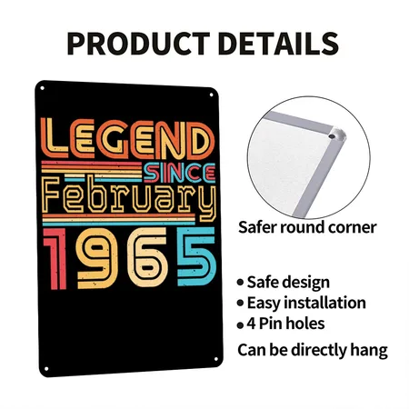 1965 February Legend Vintage Black Metal Poster Wall Art Decor Sign