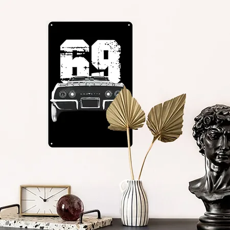 1969 Corvette Rear View With Year Silhouette Black Metal Poster Wall Art Decor Sign