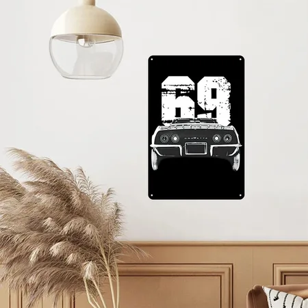 1969 Corvette Rear View With Year Silhouette Black Metal Poster Wall Art Decor Sign