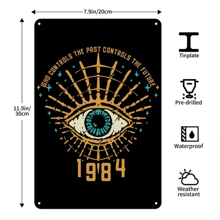 1984 George Orwell Control The Future Black/white Metal Poster Wall Art Decor Sign
