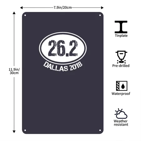 26.2 Dallas TX 2018 Knockout Midnight Navy Metal Poster Wall Art Decor Sign