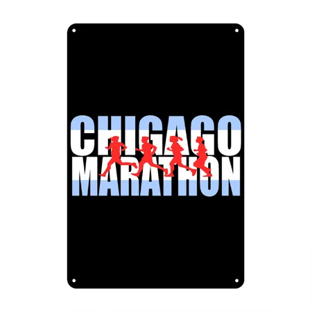262 Mile Marathon Runner Chicago Flag Black Metal Poster Wall Art Decor Sign