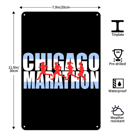 262 Mile Marathon Runner Chicago Flag Black Metal Poster Wall Art Decor Sign