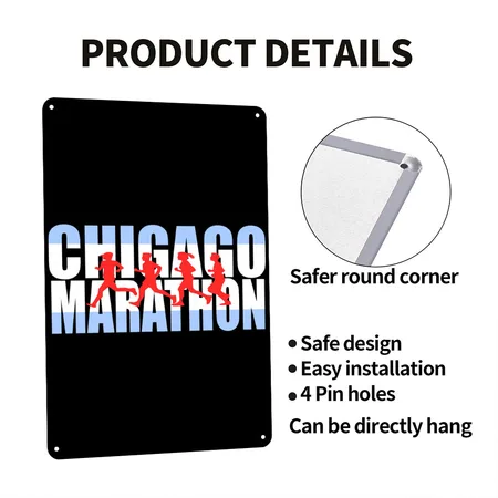 262 Mile Marathon Runner Chicago Flag Black Metal Poster Wall Art Decor Sign