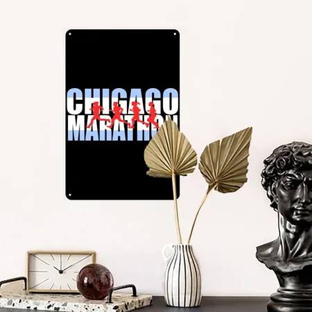 262 Mile Marathon Runner Chicago Flag Black Metal Poster Wall Art Decor Sign