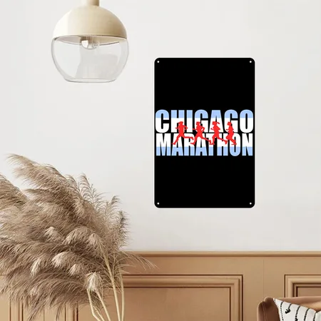 262 Mile Marathon Runner Chicago Flag Black Metal Poster Wall Art Decor Sign