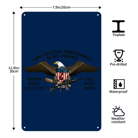 2nd Amendment Eagle Navy Metal Poster Wall Art Decor Sign