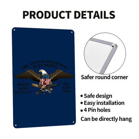2nd Amendment Eagle Navy Metal Poster Wall Art Decor Sign