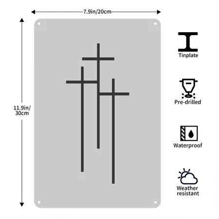 3crosses Heather Gray Metal Poster Wall Art Decor Sign