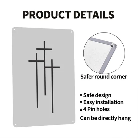 3crosses Heather Gray Metal Poster Wall Art Decor Sign