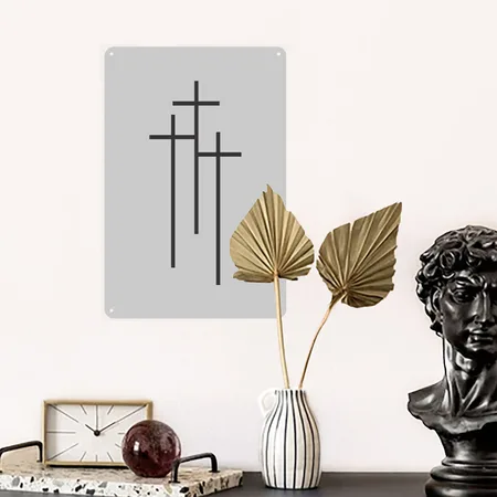 3crosses Heather Gray Metal Poster Wall Art Decor Sign