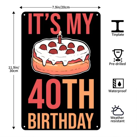 40th Birthday Its My 40th Birthday Black Metal Poster Wall Art Decor Sign