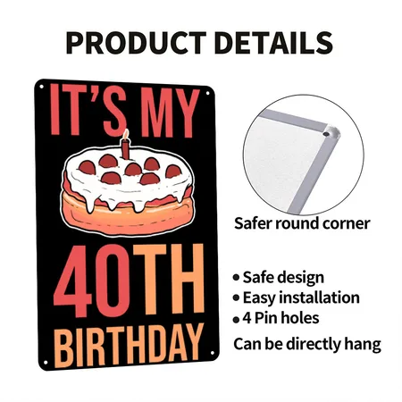 40th Birthday Its My 40th Birthday Black Metal Poster Wall Art Decor Sign