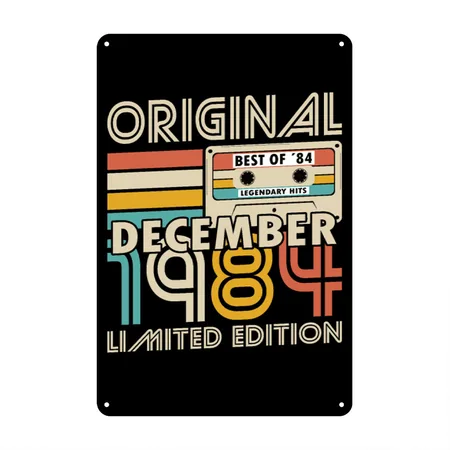 40th Birthday Vintage December 1984 Original 1984 Black Metal Poster Wall Art Decor Sign