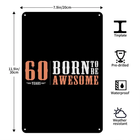 60 Years 60th Birthday Black Metal Poster Wall Art Decor Sign