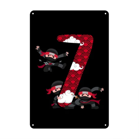 7th Birthday Boy Ninja 7 Years Ninja Costume Black Metal Poster Wall Art Decor Sign