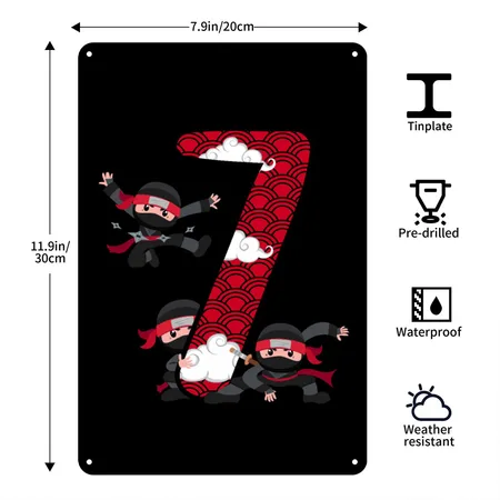 7th Birthday Boy Ninja 7 Years Ninja Costume Black Metal Poster Wall Art Decor Sign