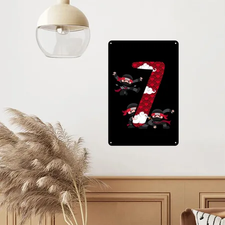 7th Birthday Boy Ninja 7 Years Ninja Costume Black Metal Poster Wall Art Decor Sign