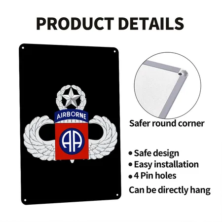 82nd Airborne Master Black Metal Poster Wall Art Decor Sign
