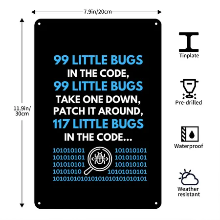 99 Little Bugs In The Code Programmer Black Metal Poster Wall Art Decor Sign