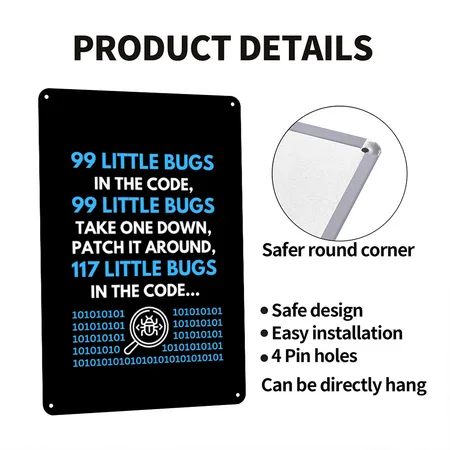 99 Little Bugs In The Code Programmer Black Metal Poster Wall Art Decor Sign
