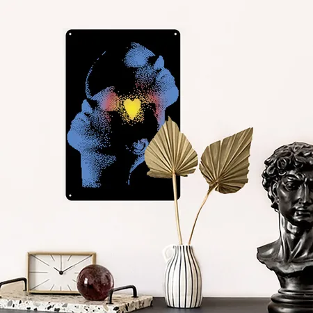 Abstract Dual Profile Art Black Metal Poster Wall Art Decor Sign
