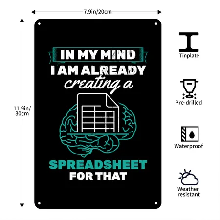 Accountant Accounting Spreadsheet Black Metal Poster Wall Art Decor Sign