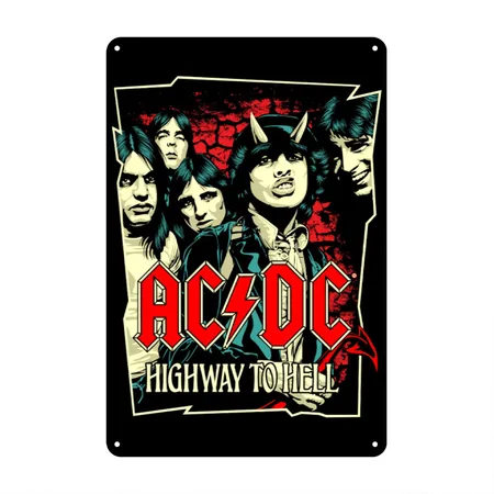 AC/DC Logo And Band Highway To Hell Album Black Metal Poster Wall Art Decor Sign