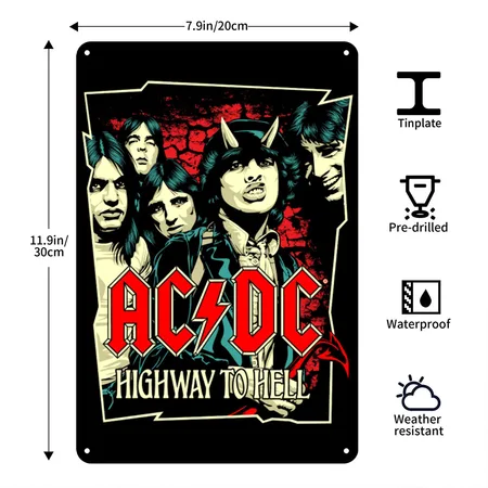 AC/DC Logo And Band Highway To Hell Album Black Metal Poster Wall Art Decor Sign