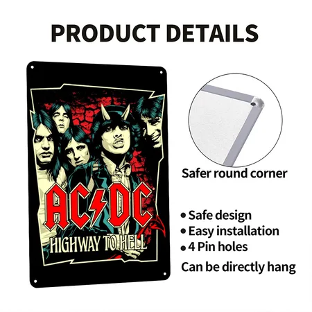 AC/DC Logo And Band Highway To Hell Album Black Metal Poster Wall Art Decor Sign