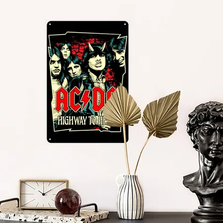 AC/DC Logo And Band Highway To Hell Album Black Metal Poster Wall Art Decor Sign