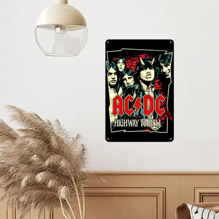 AC/DC Logo And Band Highway To Hell Album Black Metal Poster Wall Art Decor Sign