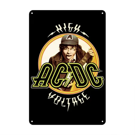 AC/DC Logo High Voltage Album Angus Young Black Metal Poster Wall Art Decor Sign