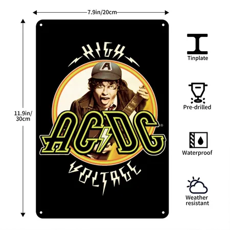 AC/DC Logo High Voltage Album Angus Young Black Metal Poster Wall Art Decor Sign