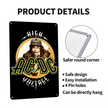 AC/DC Logo High Voltage Album Angus Young Black Metal Poster Wall Art Decor Sign