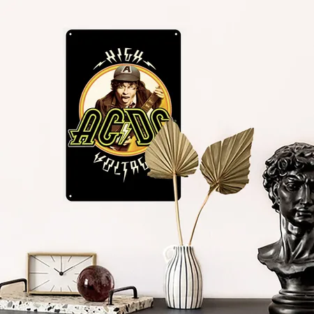 AC/DC Logo High Voltage Album Angus Young Black Metal Poster Wall Art Decor Sign