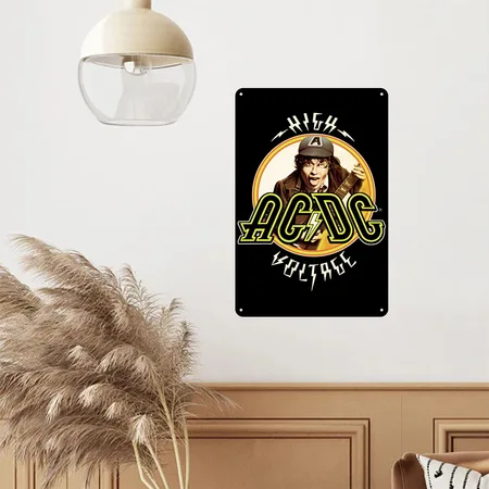 AC/DC Logo High Voltage Album Angus Young Black Metal Poster Wall Art Decor Sign