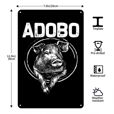 Adobo Pork Marinade Foodie Philippines Black/white Metal Poster Wall Art Decor Sign