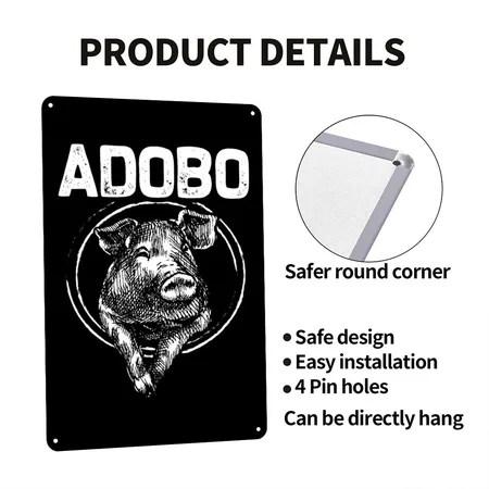 Adobo Pork Marinade Foodie Philippines Black/white Metal Poster Wall Art Decor Sign