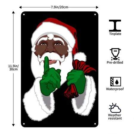 African American Santa Black Santa Clause Black Metal Poster Wall Art Decor Sign