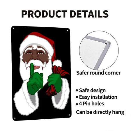 African American Santa Black Santa Clause Black Metal Poster Wall Art Decor Sign