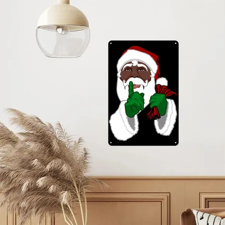 African American Santa Black Santa Clause Black Metal Poster Wall Art Decor Sign