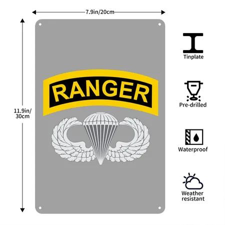 Airborne Ranger Heather Gray/black Metal Poster Wall Art Decor Sign
