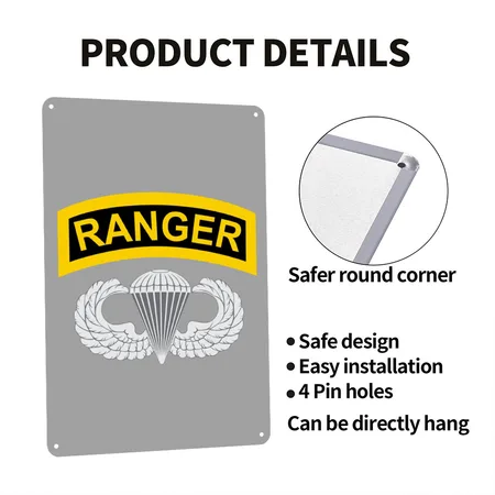 Airborne Ranger Heather Gray/black Metal Poster Wall Art Decor Sign